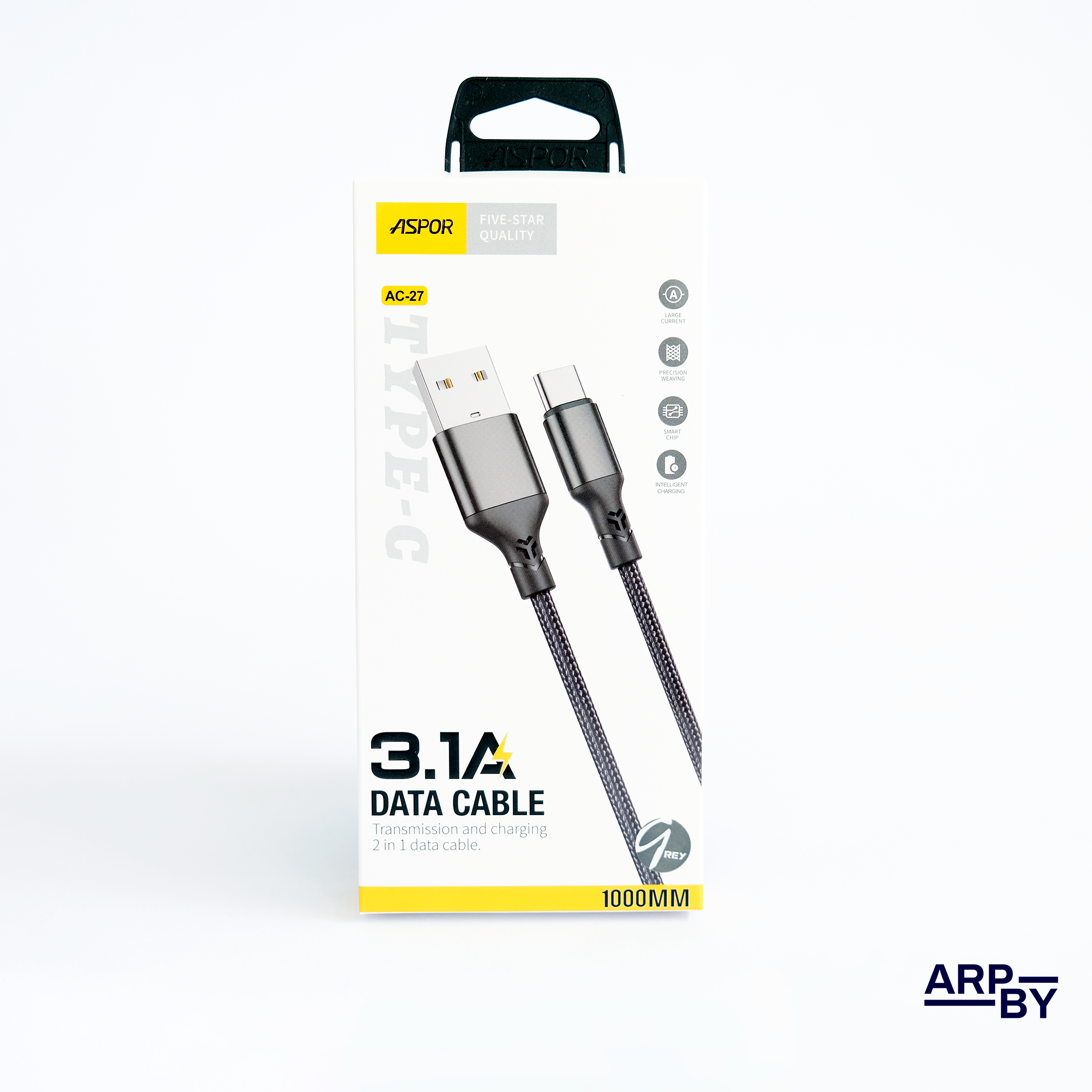 Cabo carreg. rapido 3.1A AC27 USB-A p USB-C Cinza Cabo carreg. rapido 3.1A AC27 USB-A p USB-C Cinza